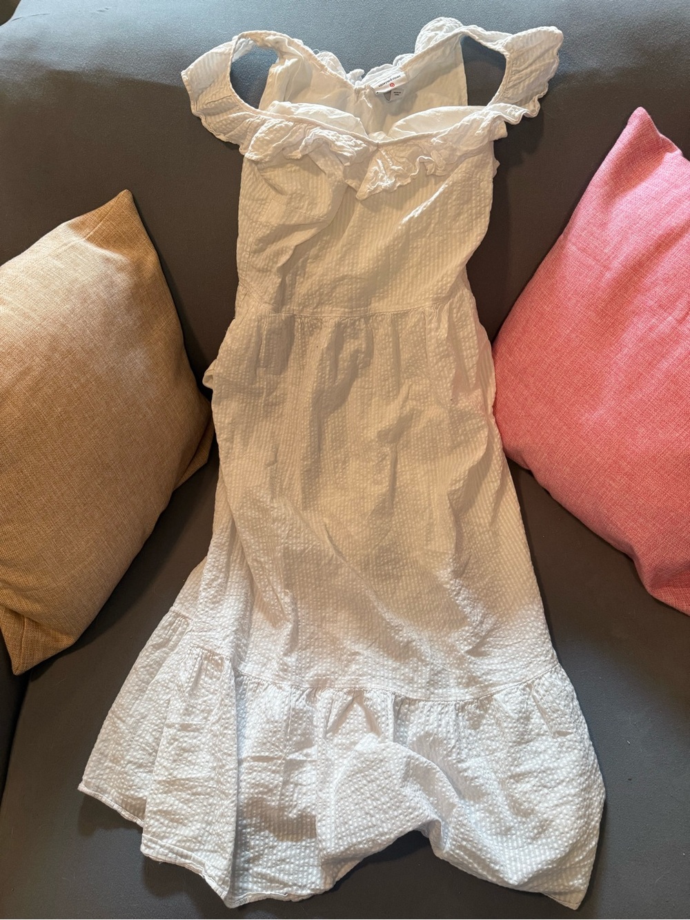 Vineyard Vines White Ruffle-Trim Seersucker Dress
